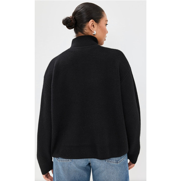 Jenni Kayne XXL 100% Cashmere Half Zip Fisherman Sweater $495 Ribbed Black - Picture 6 of 11